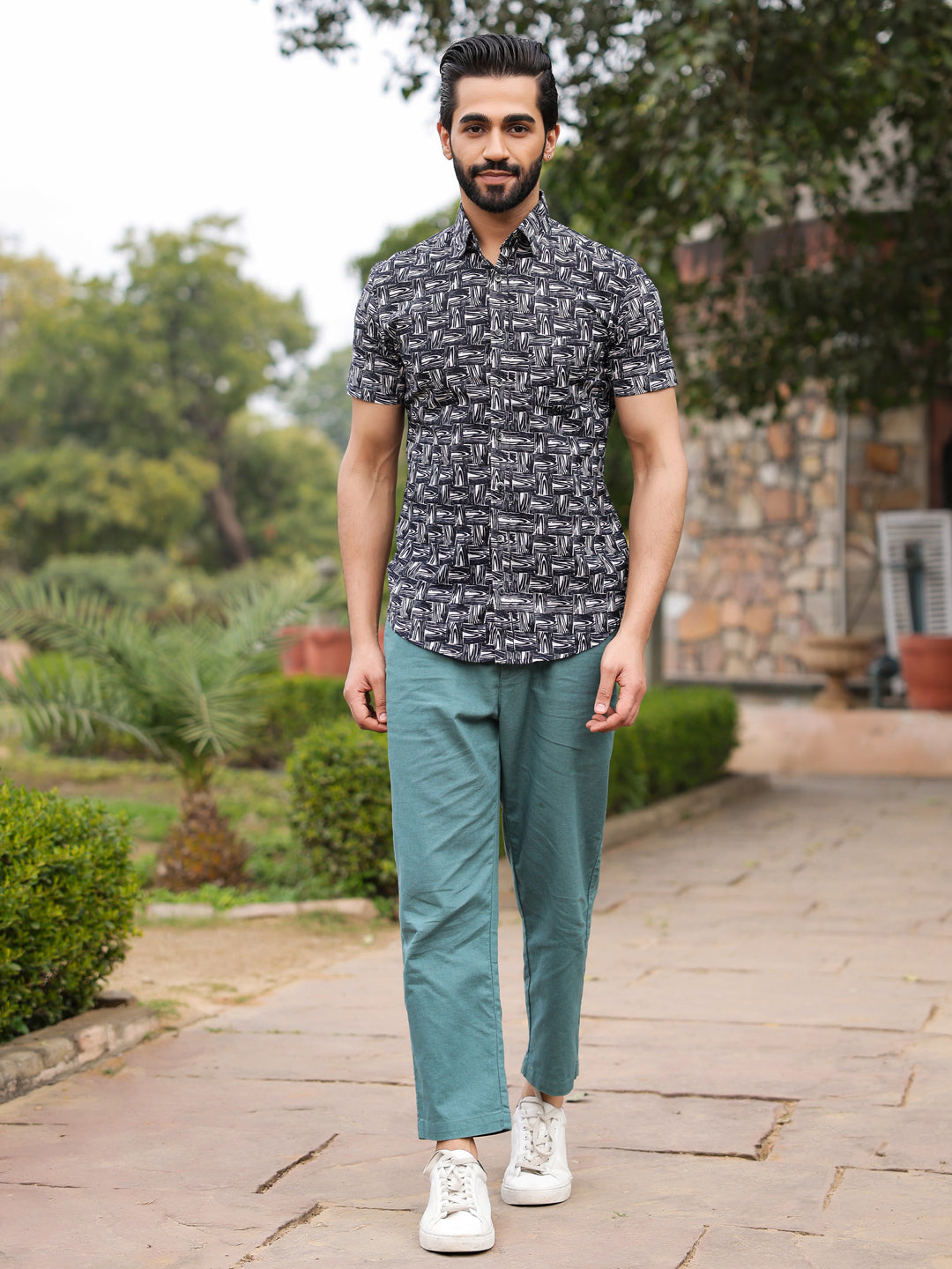 Men's Pure Cotton Black Casual Shirt - SanskrutiHomes 