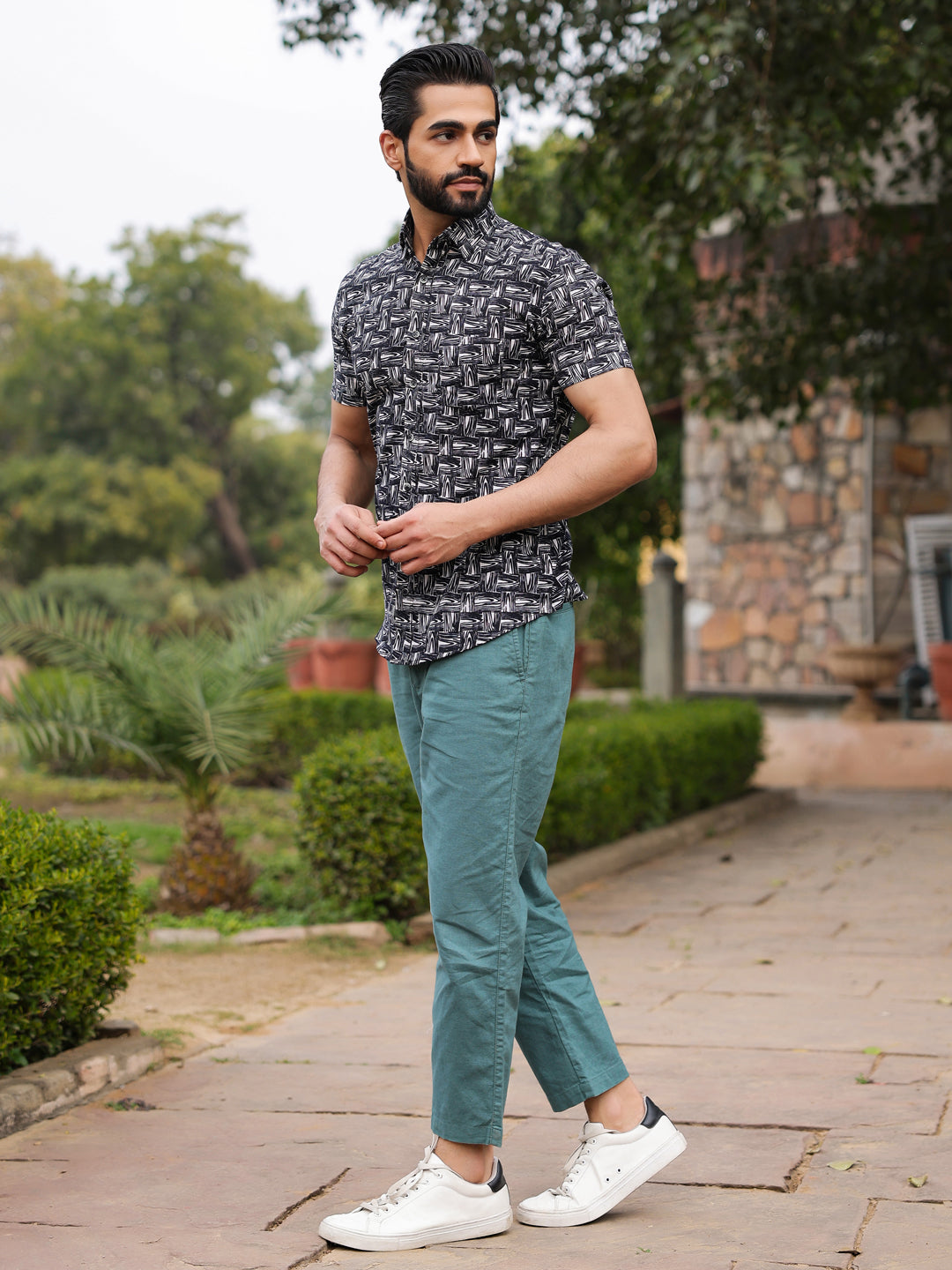 Men's Pure Cotton Black Casual Shirt - SanskrutiHomes 