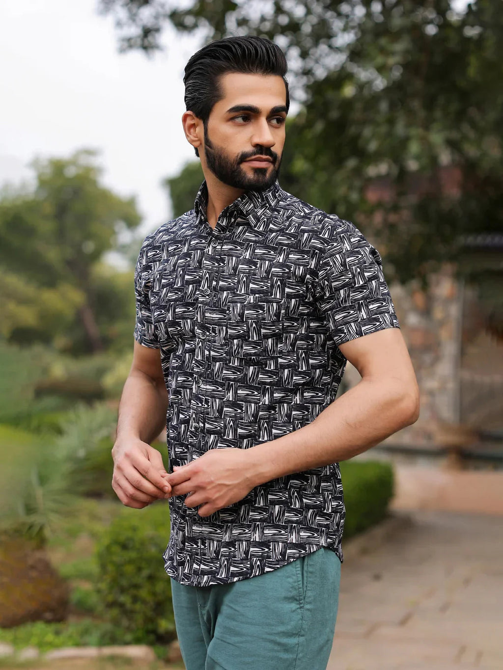 Men's Pure Cotton Black Casual Shirt - SanskrutiHomes 