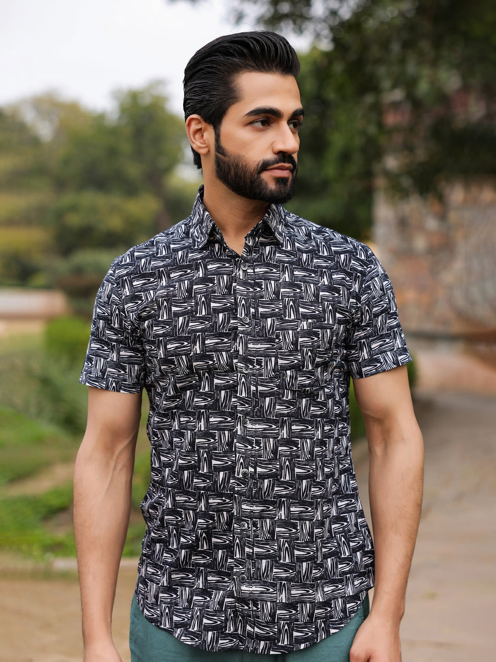 Men's Pure Cotton Black Casual Shirt - SanskrutiHomes 