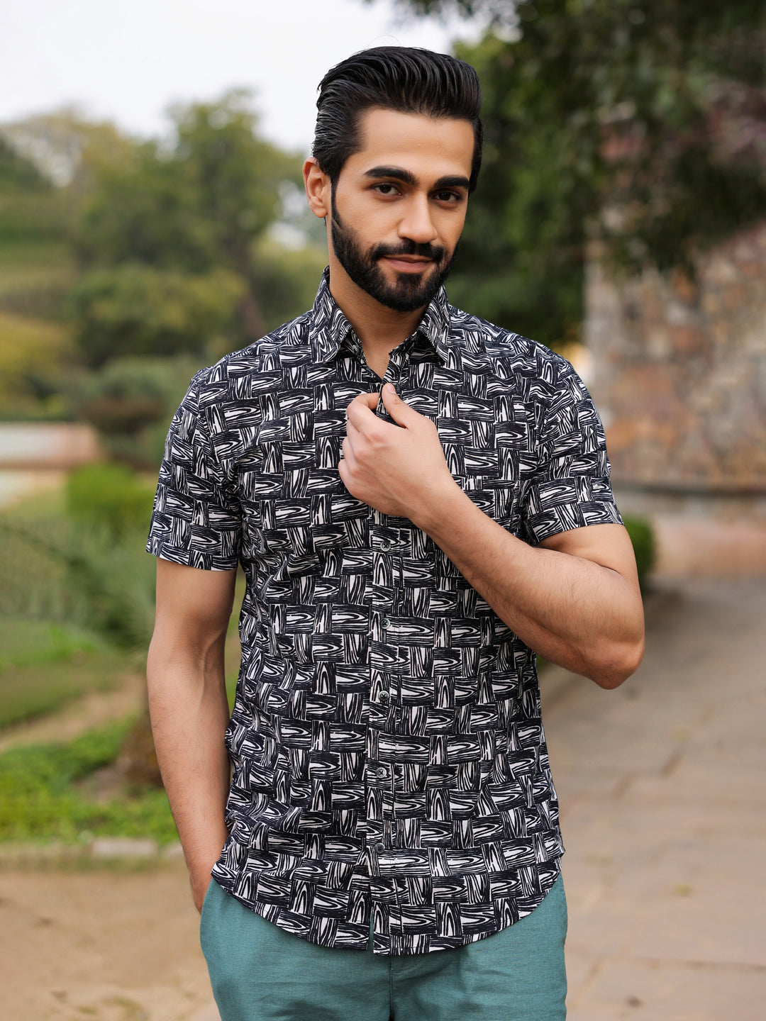 Men's Pure Cotton Black Casual Shirt - SanskrutiHomes 