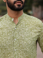 Men's Pure Cotton Green Casual Shirt - SanskrutiHomes 