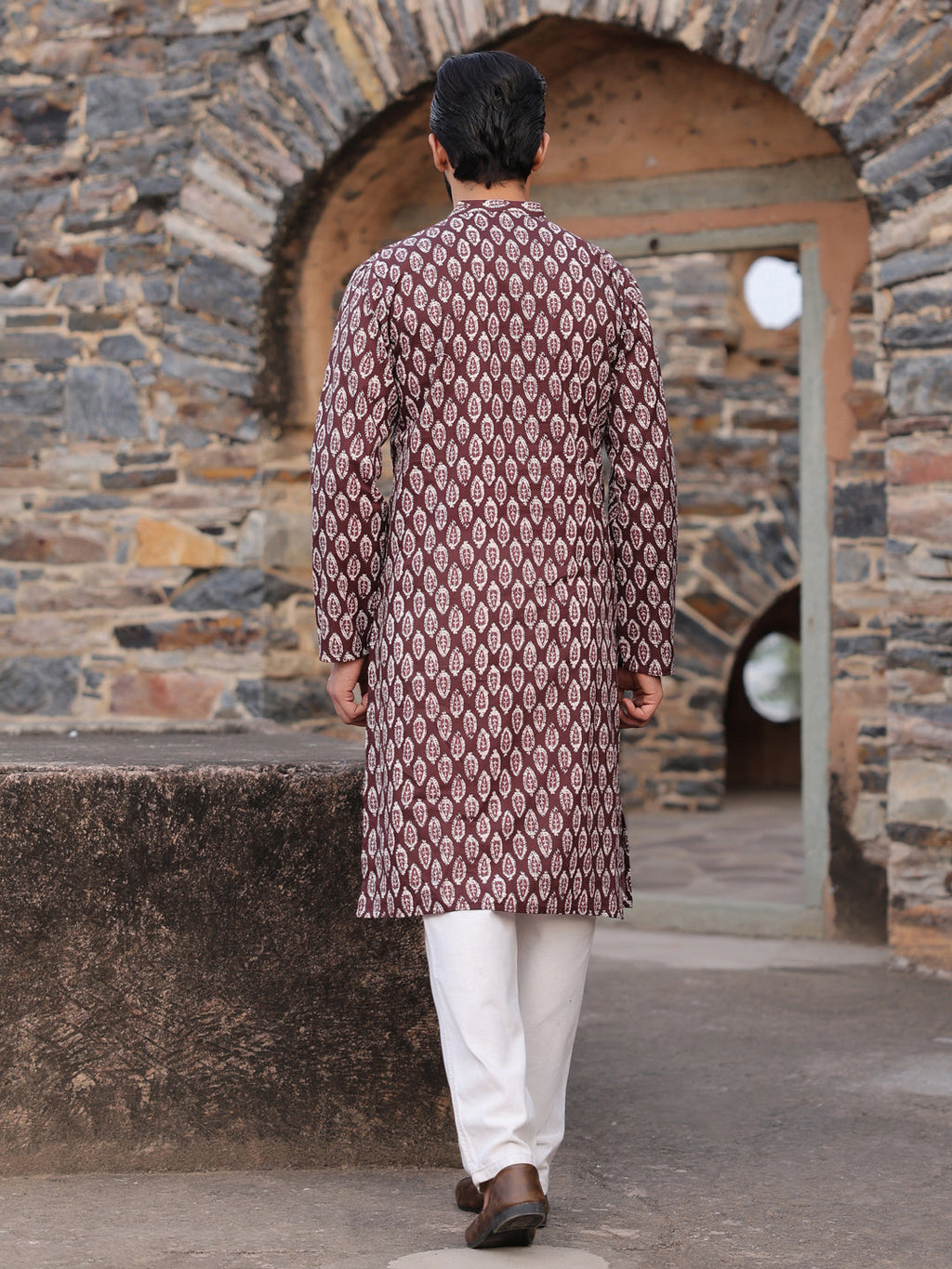 Men's Ethnic Motifs Pure Cotton Vine Printed Kurta - SanskrutiHomes 