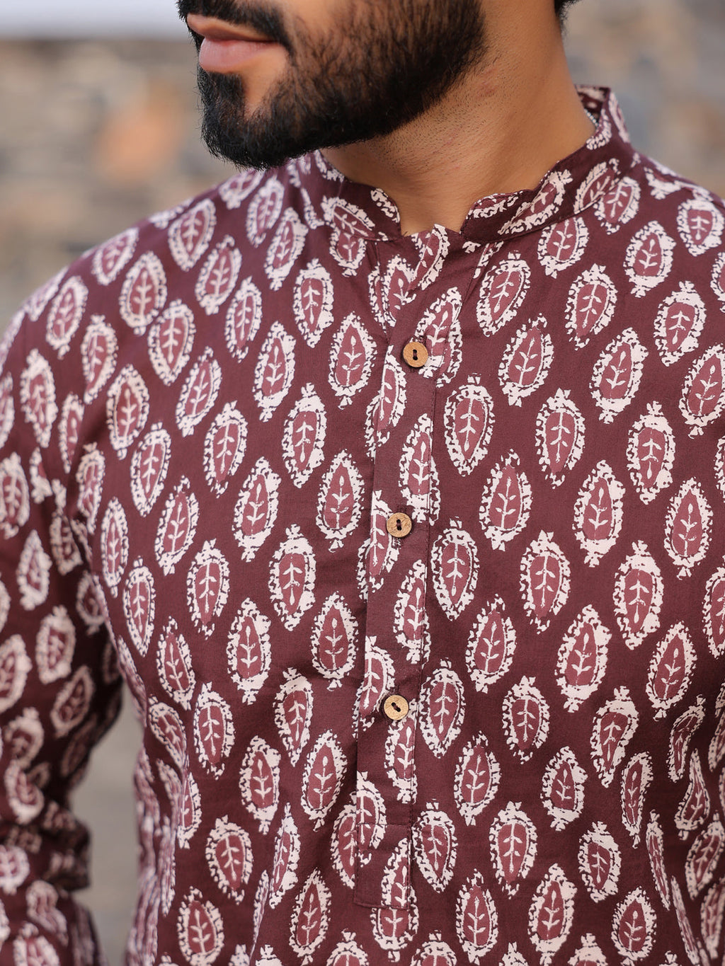 Men's Ethnic Motifs Pure Cotton Vine Printed Kurta - SanskrutiHomes 