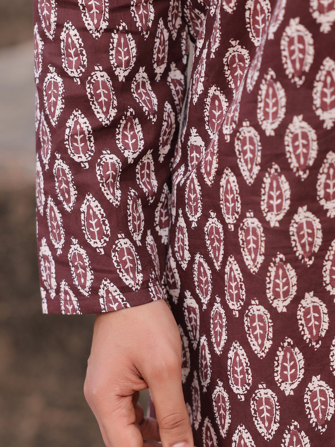Men's Ethnic Motifs Pure Cotton Vine Printed Kurta - SanskrutiHomes 