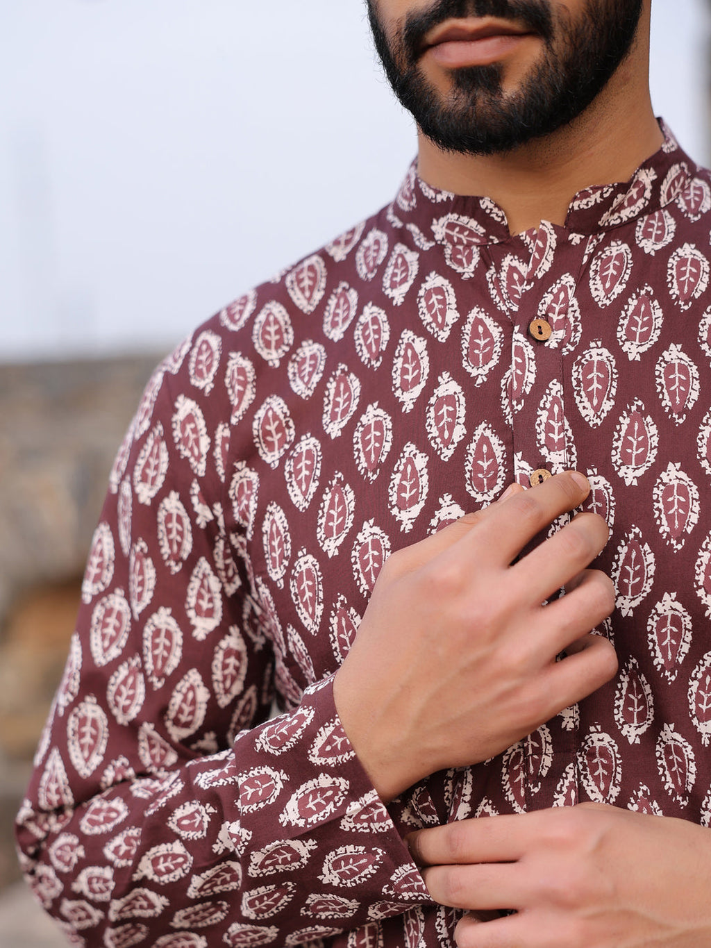 Men's Ethnic Motifs Pure Cotton Vine Printed Kurta - SanskrutiHomes 