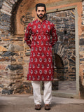 Men's Ethnic Motifs Pure Cotton Maroon Printed Kurta