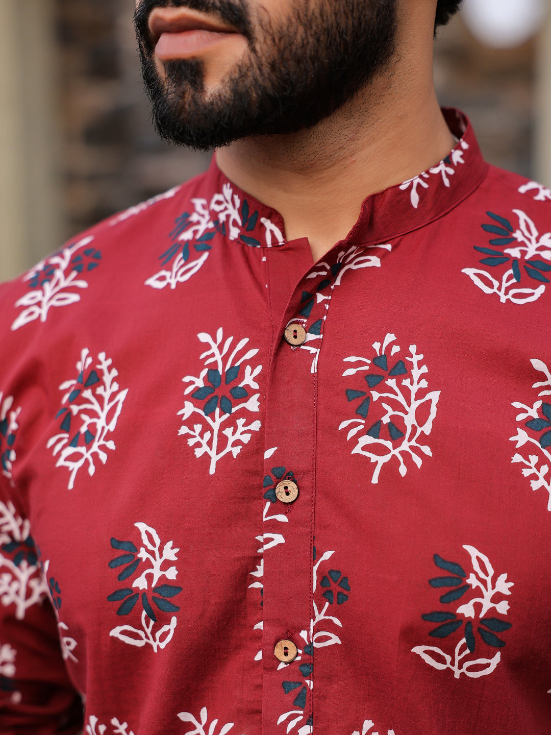 Men's Ethnic Motifs Pure Cotton Maroon Printed Kurta