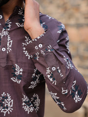Men's Ethnic Motifs Pure Cotton Dark Grey Printed Kurta