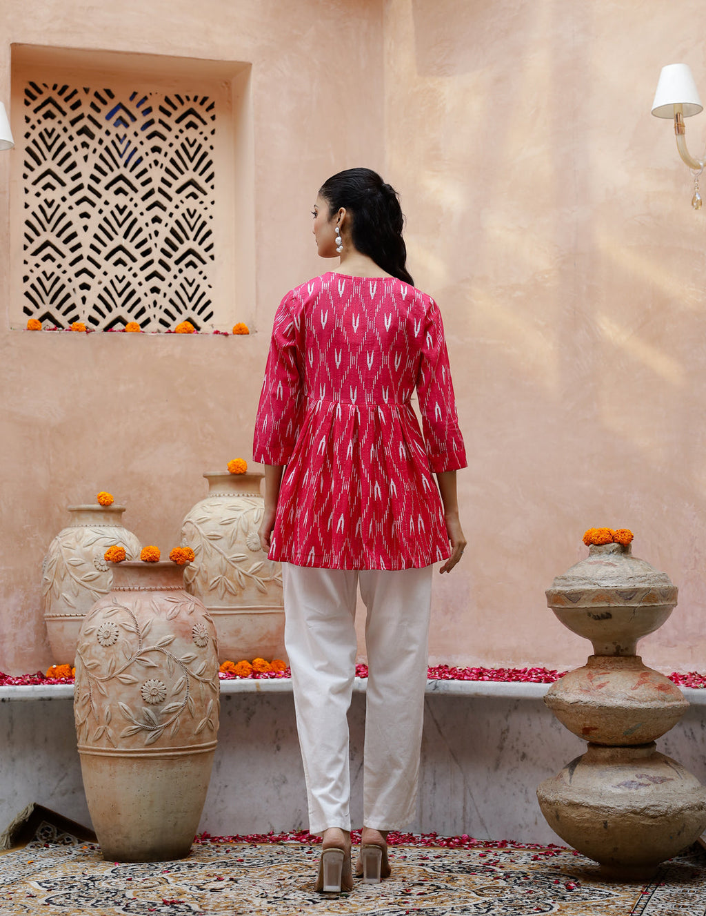 Pink Pure Cotton Round Neck Kurti For Women