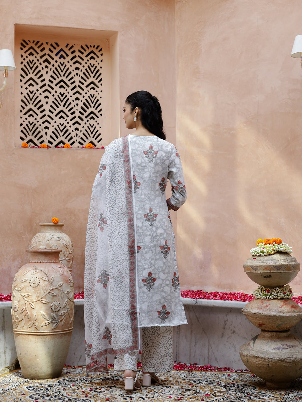 Set Of 3 Floral Printed Cotton Kurta Set