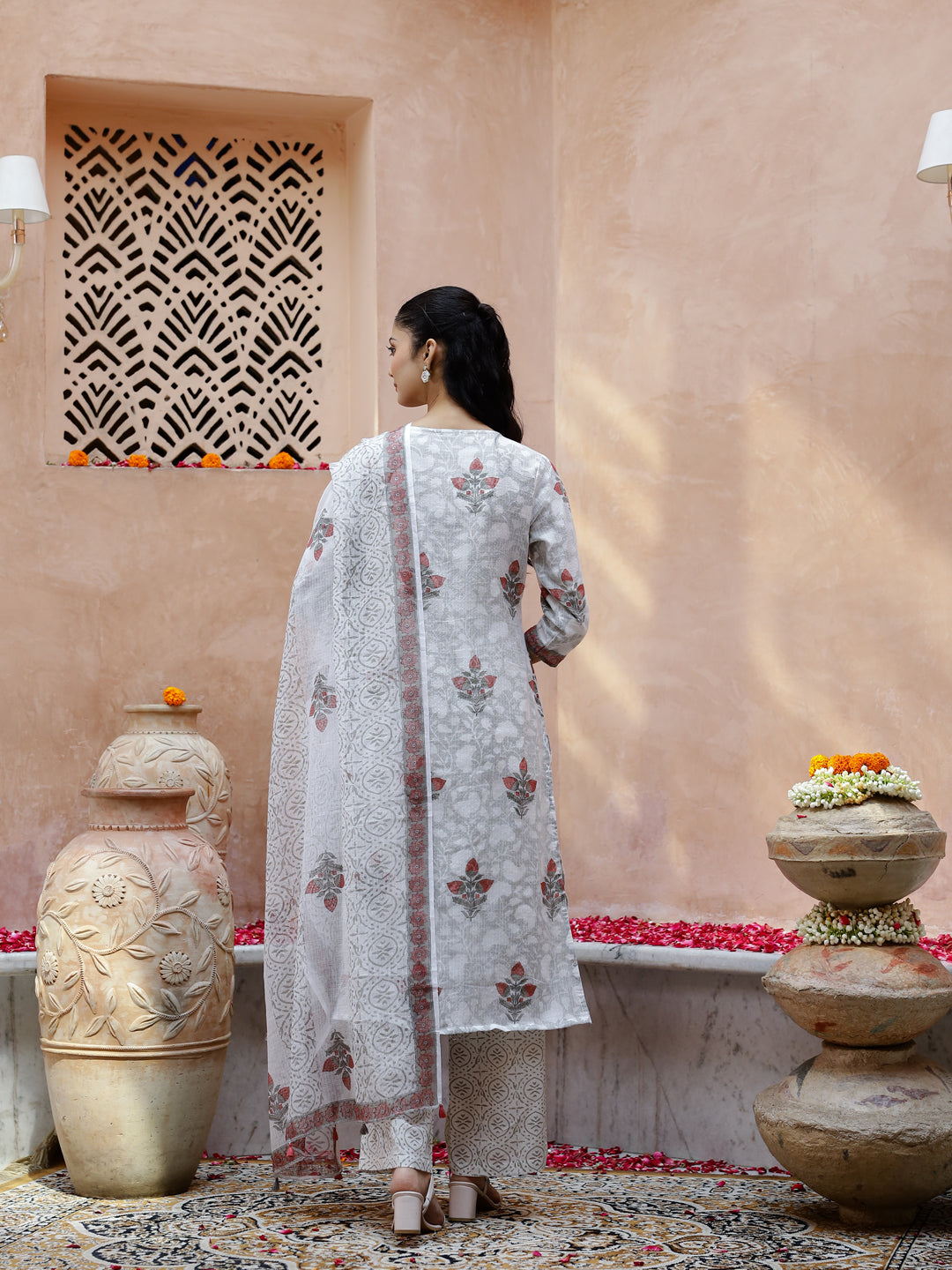 Set Of 3 Floral Printed Cotton Kurta Set