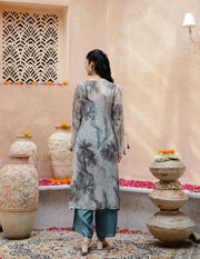 Green Floral Printed Sweetheart Neck Kurta Set For Women