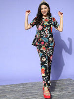 Black Cotton Printed Night Suit Set with Pajama - SanskrutiHomes 