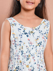 White Floral Printed Round Neck Jump Suit