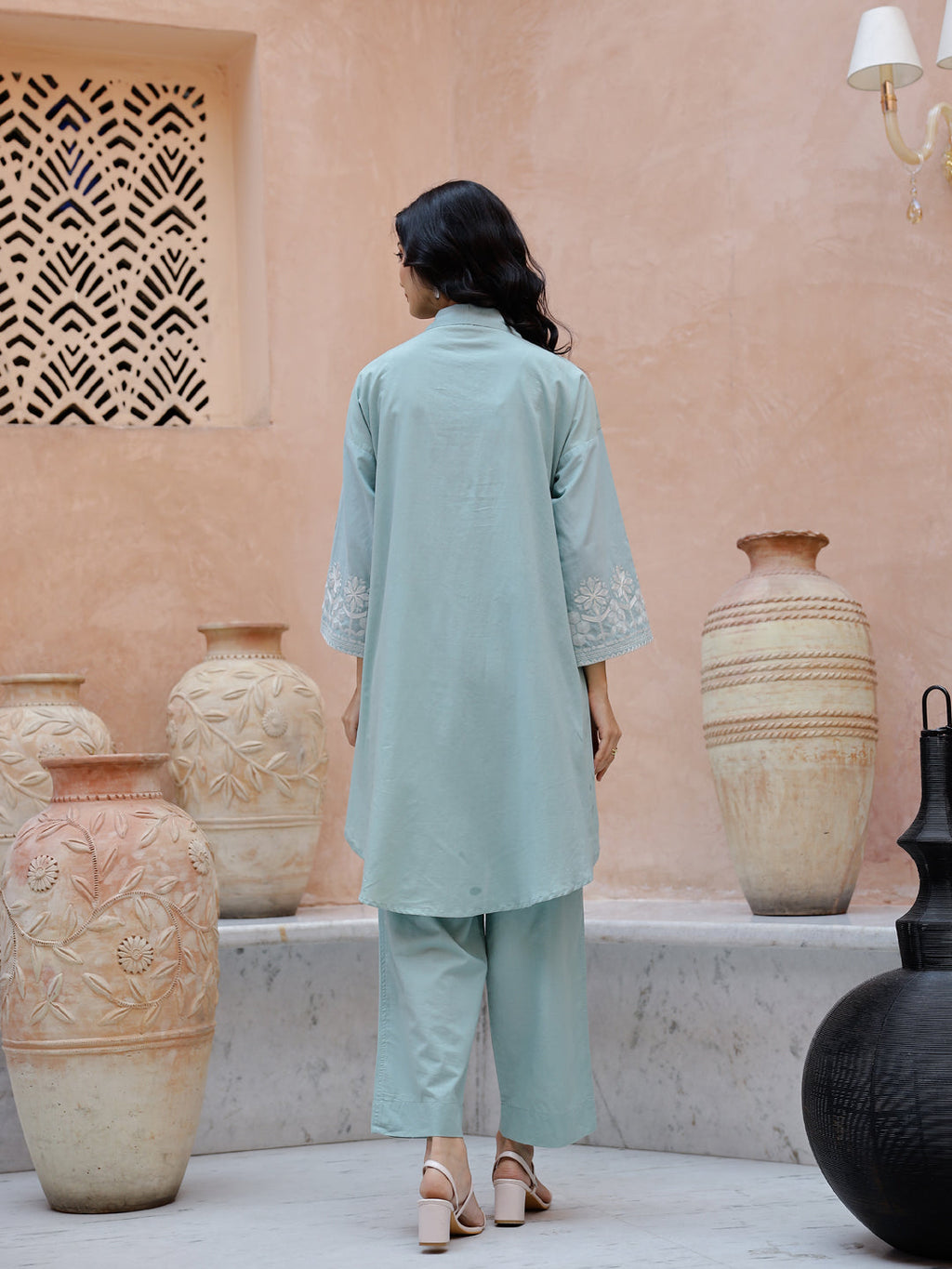 Blue Solid Print Cotton Co-Ord Set For Women