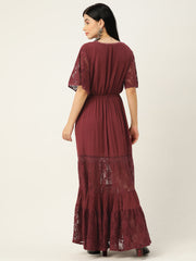 Maroon Fit & Flare Maxi Dress
