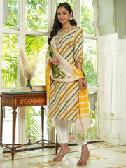 Women Pure Cotton Lehriya  3pcs Kurta Set
