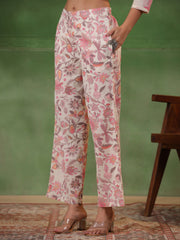 White Band Collar Ethnic Motif Print Pure Cotton A -Line Kurta Set For Women