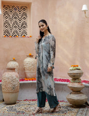 Green Floral Printed Sweetheart Neck Kurta Set For Women