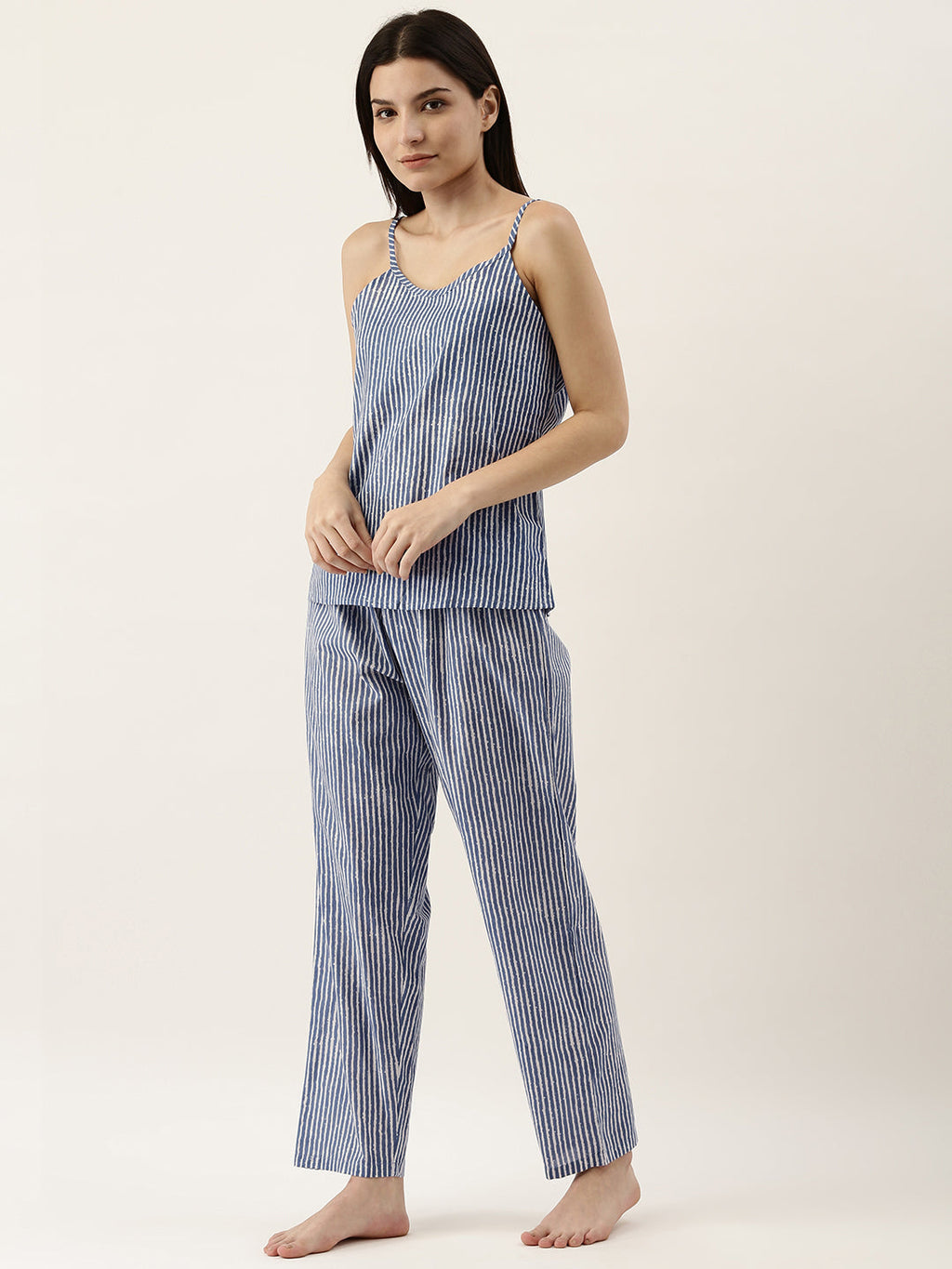 Blue Cotton Printed Night Suit Shrug Set