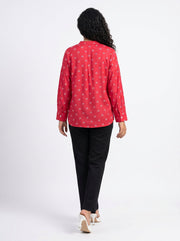 Pink Mandarin Collar Geometric Print Shirt For Women