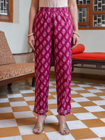 Pink floral Print V-Neck Pure Cotton Kurta Set for Women - SanskrutiHomes 