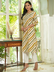 Women Pure Cotton Lehriya  3pcs Kurta Set