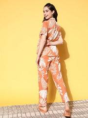 Orange Cotton Printed Night Suit Set with Payjama - SanskrutiHomes 