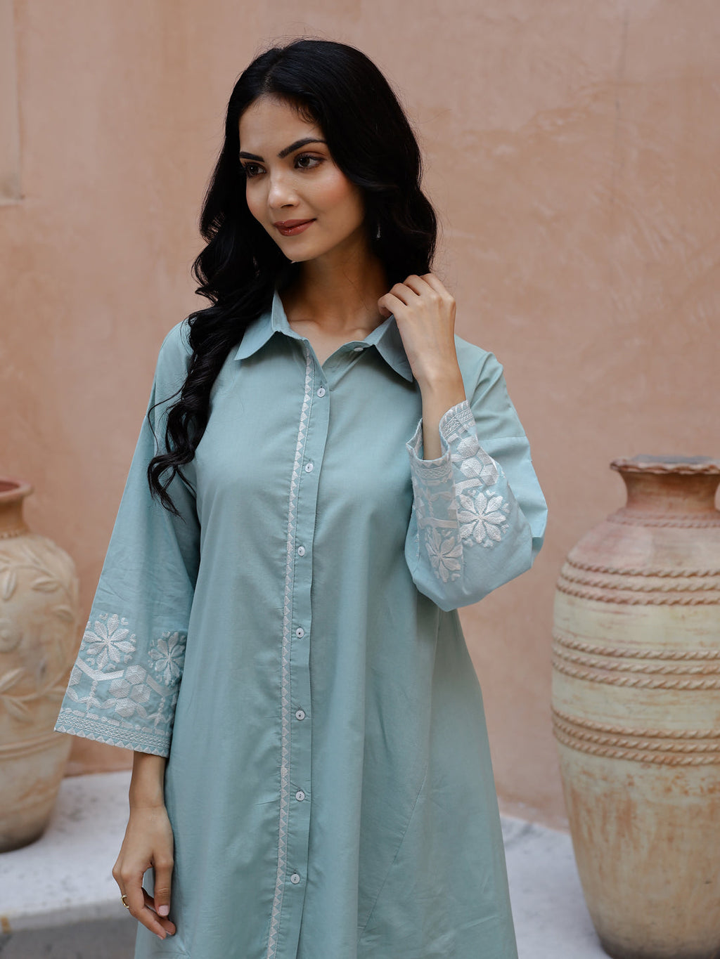 Blue Solid Print Cotton Co-Ord Set For Women