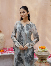 Green Floral Printed Sweetheart Neck Kurta Set For Women