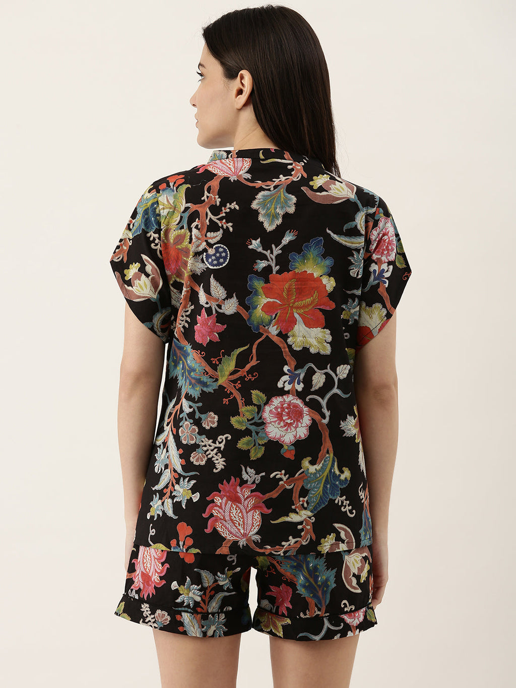 Black Cotton Printed Night Suit Set