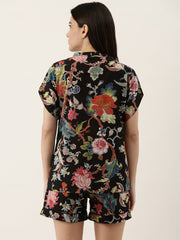 Black Cotton Printed Night Suit Set