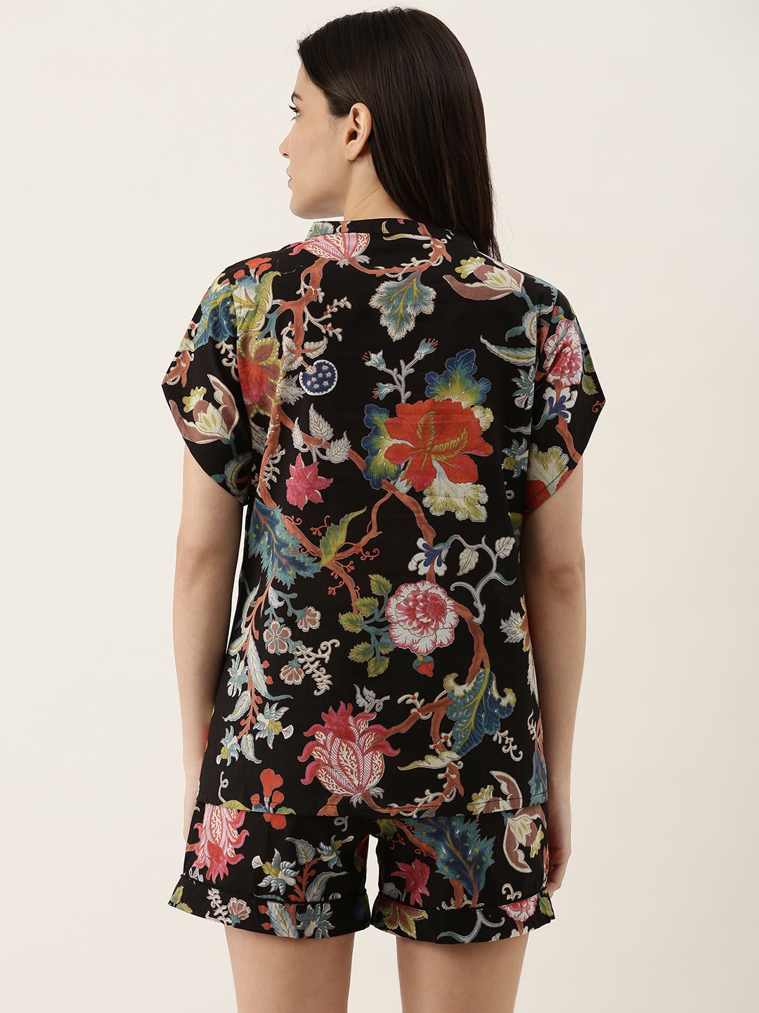 Black Cotton Printed Night Suit Set