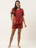 Red Cotton Printed Night Suit Set