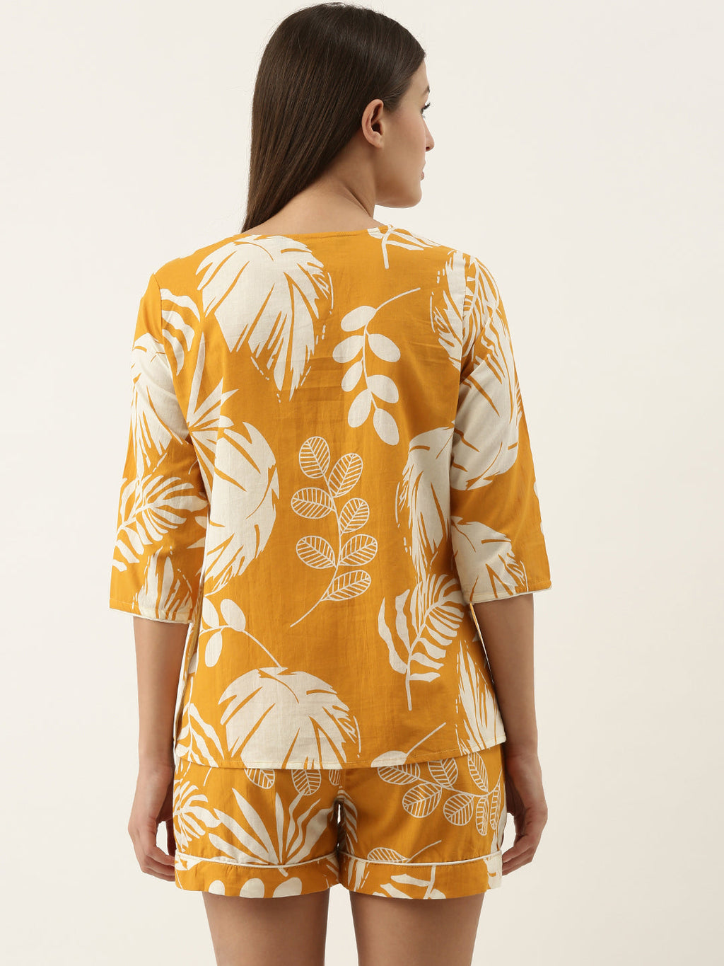 Yellow Cotton Printed Night Suit Set