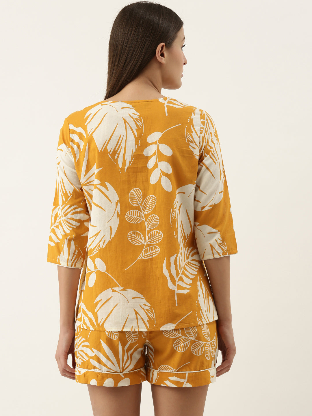 Yellow Cotton Printed Night Suit Set