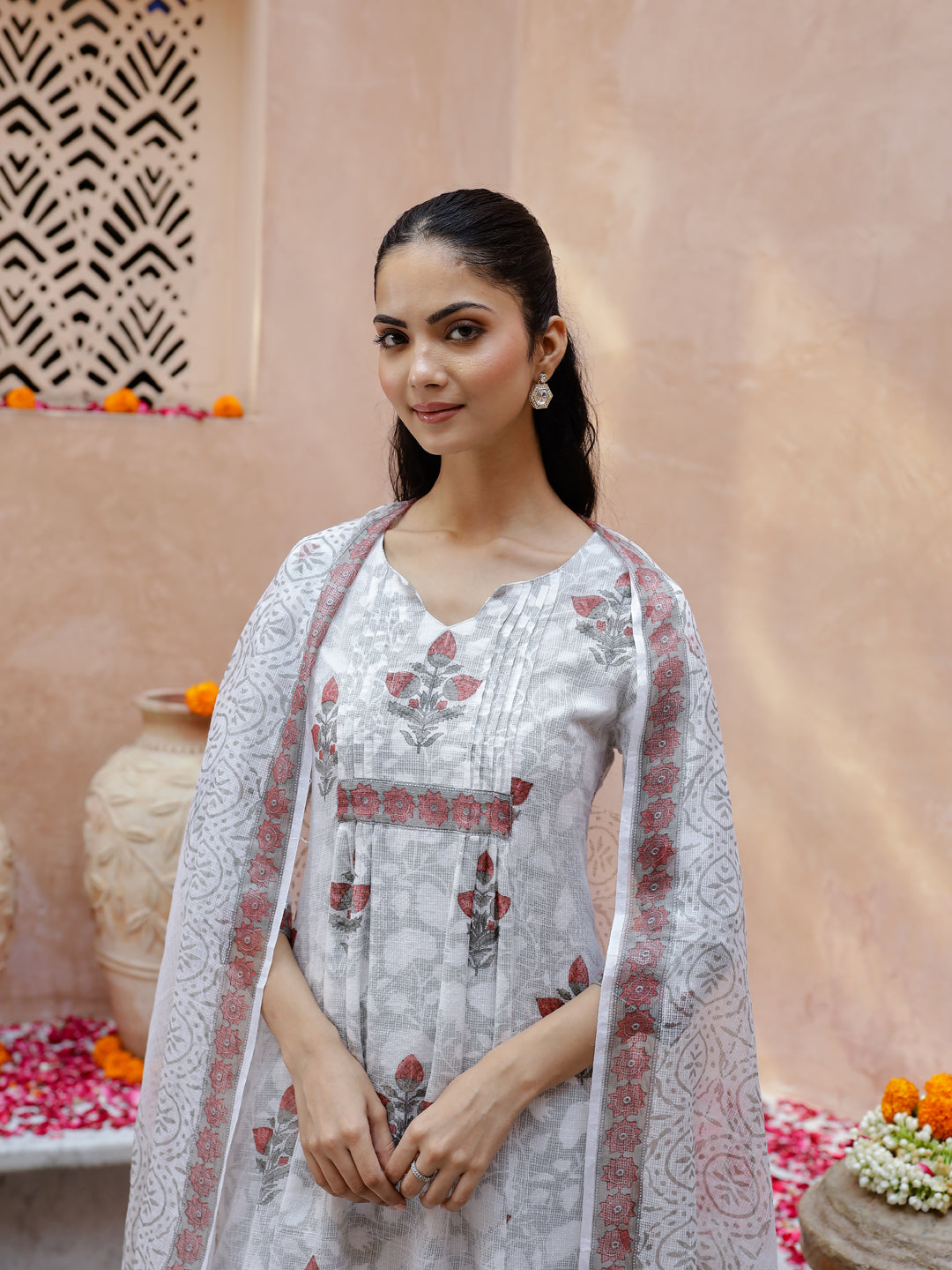 Set Of 3 Floral Printed Cotton Kurta Set