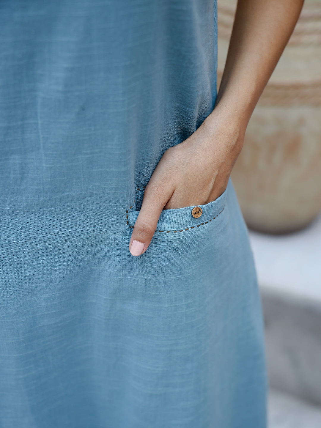 Blue Solid Print Cotton Kurta Set