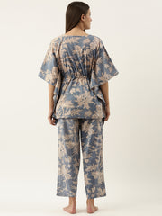Powder Blue Cotton Printed Kaftan & Pajama Set