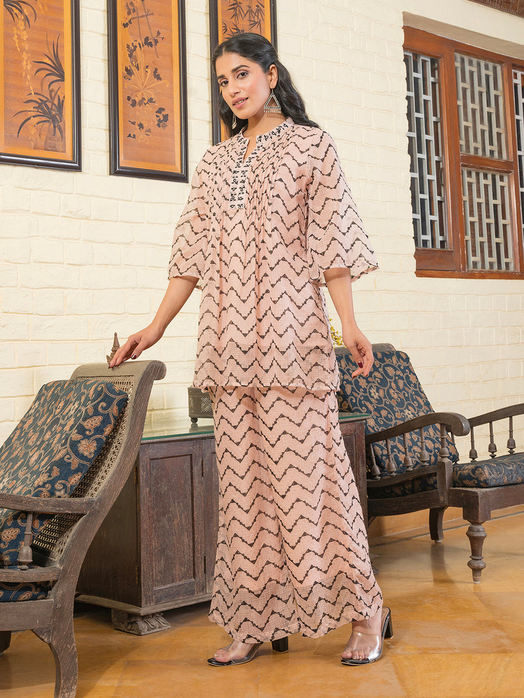 Printed Pleated Mirror Work Pure Cotton Cord Set