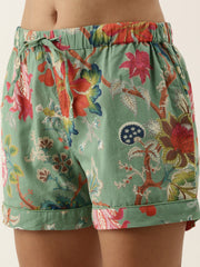 Green Cotton Printed Night Suit Set