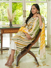Women Pure Cotton Lehriya  3pcs Kurta Set