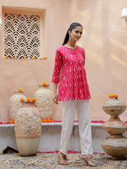 Pink Pure Cotton Round Neck Kurti For Women