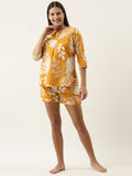 Yellow Cotton Printed Night Suit Set