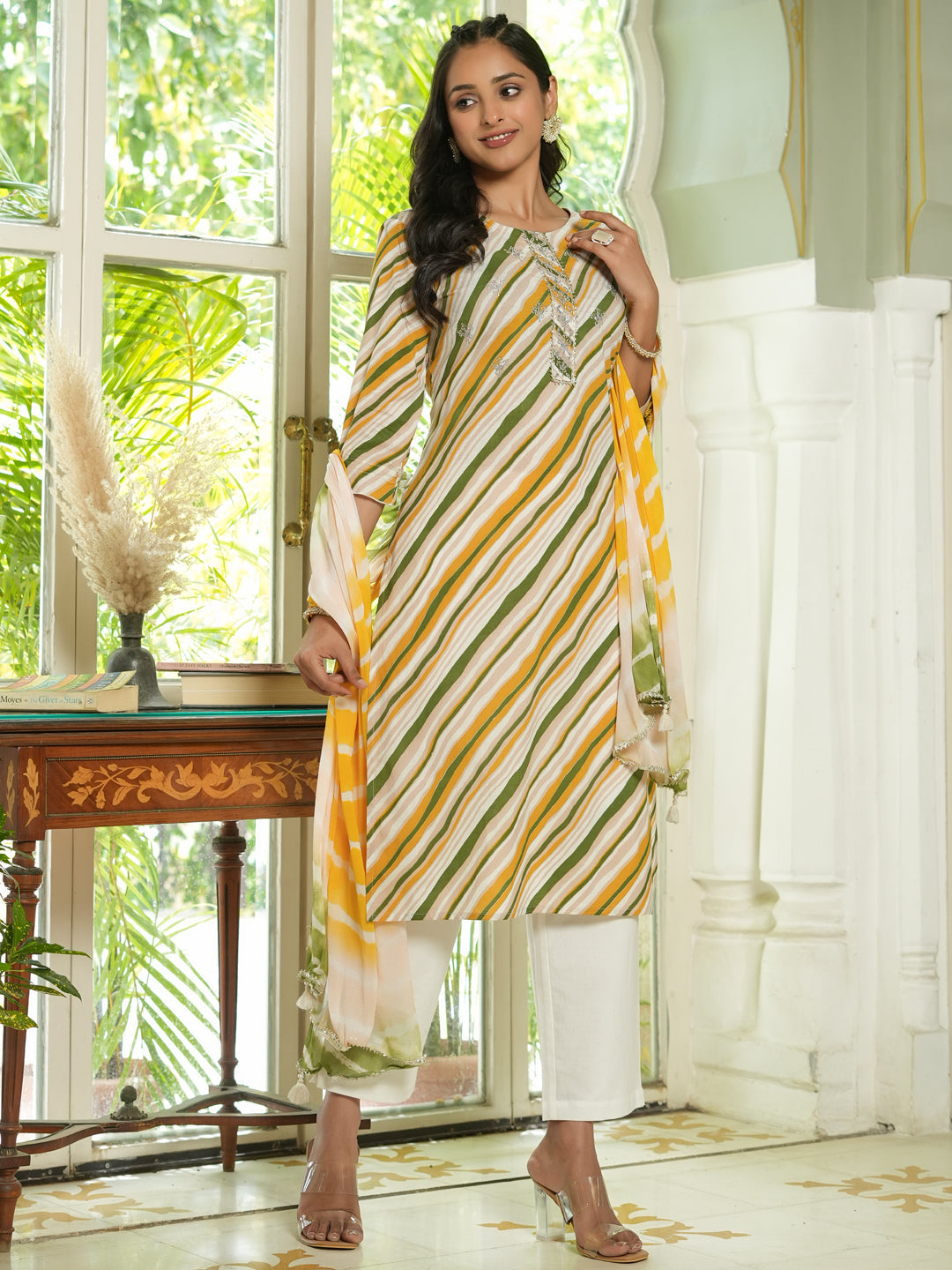 Women Pure Cotton Lehriya  3pcs Kurta Set