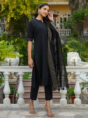 Women 3pcs Kurta Set With Orgenza Dupatta