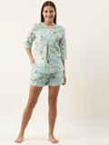 Sky Blue Cotton Printed Night Suit Set