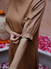Brown Solid Print Cotton Kurta With Dupatta
