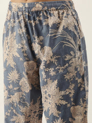 Powder Blue Cotton Printed Kaftan and Pajama Set - SanskrutiHomes 